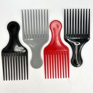 Set Of 4 Vintage‎ Goody Plastic Red Black Grey Hair Pick Comb Lift 5.25"